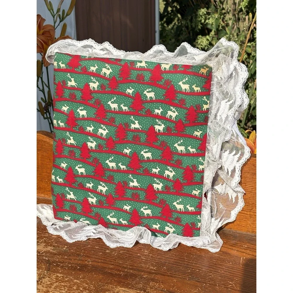 Vintage Handmade Fabric Lace Padded Christmas Tree Deer Photo Album Grannycore